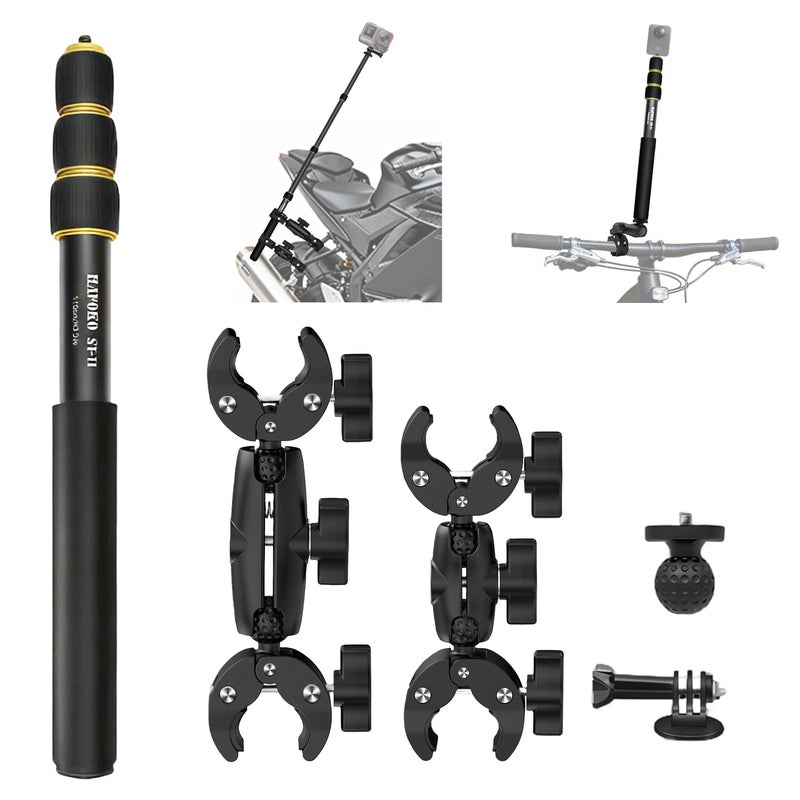 HAFOKO Motorcycle Camera Mount Kit compatible for DJI Osmo Nano 360, Bicycle Double Clamps Handlebar Holder with 43" Invisible Selfie Stick compatible for Insta360 X5-X for UTVs and Vlogging Riding Records - Image 1