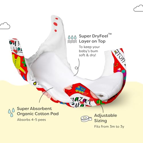 SuperBottoms UNO Freesize Cloth Diaper | Cloth diaper for babies 3M to 3Y | Comes with cloth diaper inserts | 1 Organic cotton Soaker + 1 Booster | Cherry Blossom - Image 3