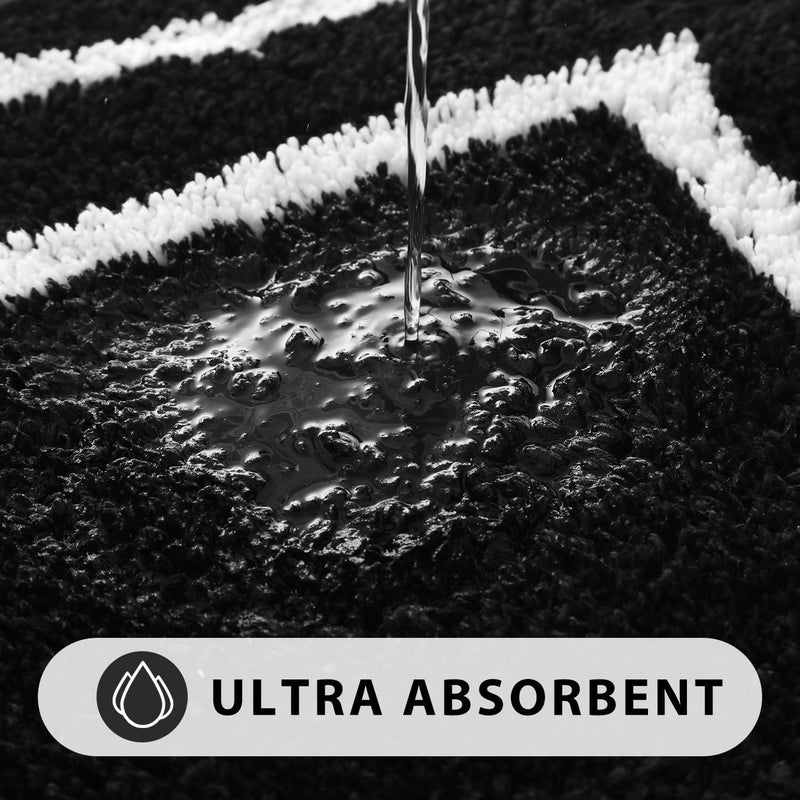 Uphome Bathroom Rugs Sets 3 Piece, Modern Black and White Bathroom Mat Set Non Slip Machine Washable, Soft Absorbent Bath Mat Set with U Shaped Toliet for Tub, Shower - Image 4