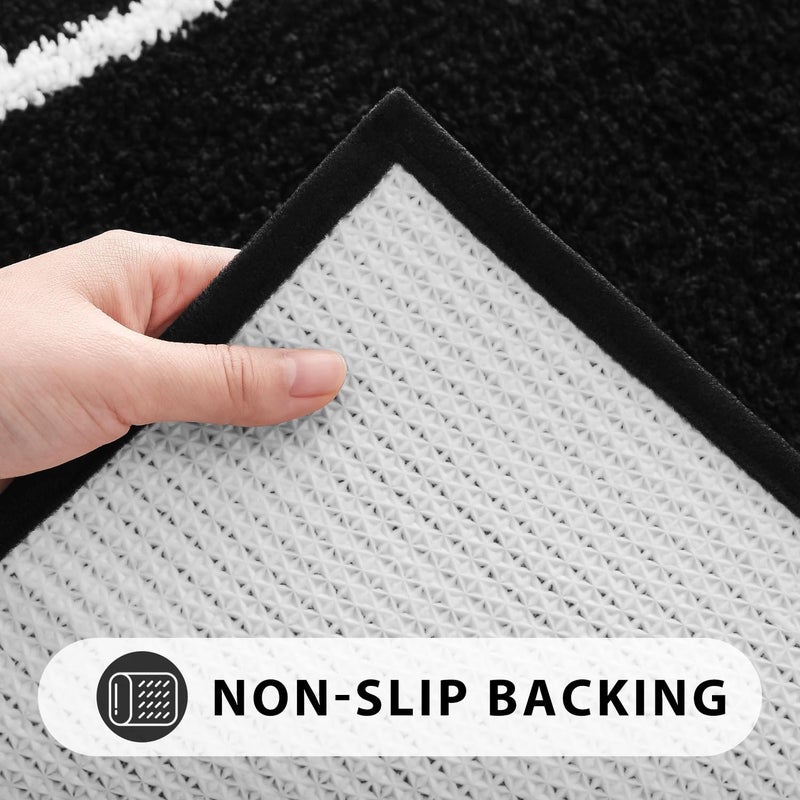 Uphome Bathroom Rugs Sets 3 Piece, Modern Black and White Bathroom Mat Set Non Slip Machine Washable, Soft Absorbent Bath Mat Set with U Shaped Toliet for Tub, Shower - Image 5