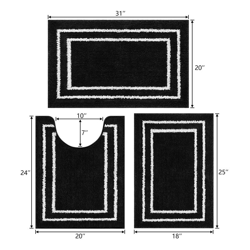 Uphome Bathroom Rugs Sets 3 Piece, Modern Black and White Bathroom Mat Set Non Slip Machine Washable, Soft Absorbent Bath Mat Set with U Shaped Toliet for Tub, Shower - Image 2