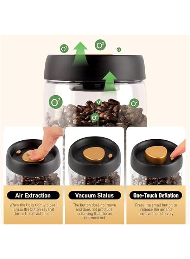 TRASSLE Vacuum Coffee Canister Mason Jar, 900ml Airtight Food Storage Overnight Oats Containers with Lids, Food Storage Containers - Perfect for Coffee Beans, Tea, Sugar, Candy, Spices, Rice - Image 3