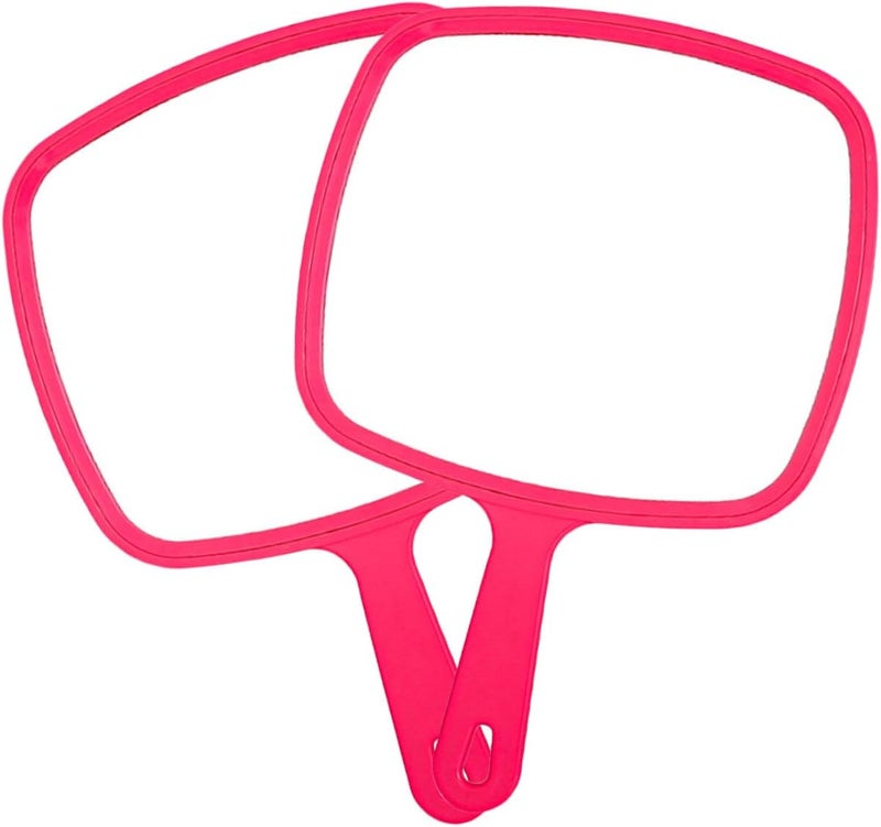 2pcs Women Handheld Cosmetic Mirrors with Handle, Portable Large 23x32.5cm Travel Makeup Mirrors for Home and Salon Use, Rose Red - Image 1