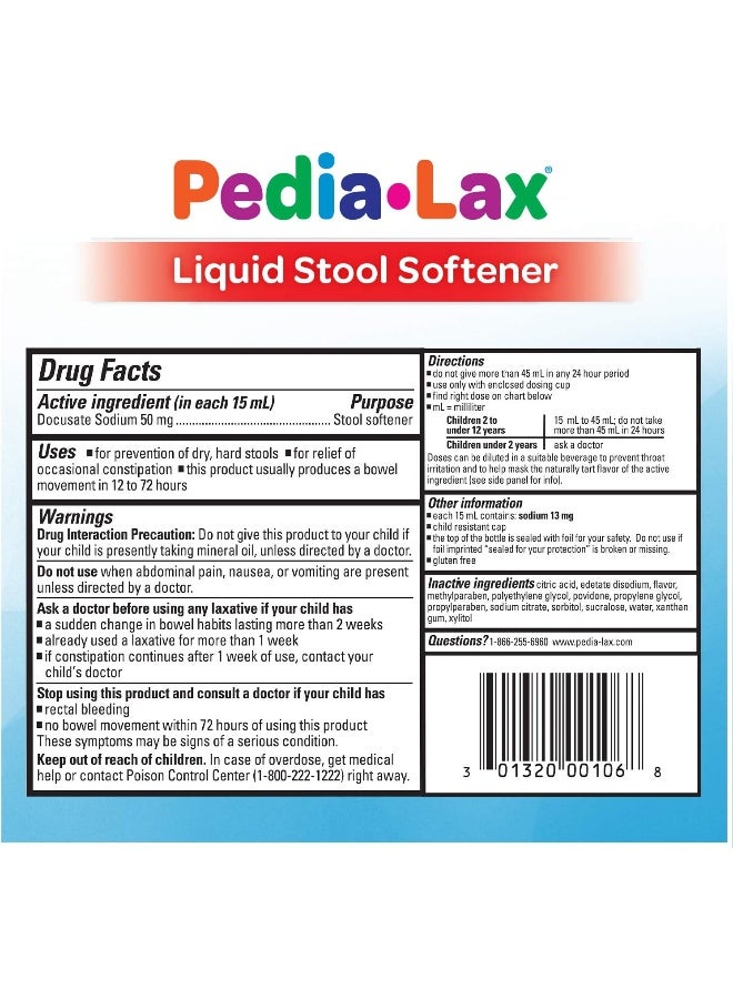 Pedia-Lax Liquid Stool Softener For Kids Ages 2-11 Berry Flavor 4 Fl Oz (Pack Of 3) - Image 4