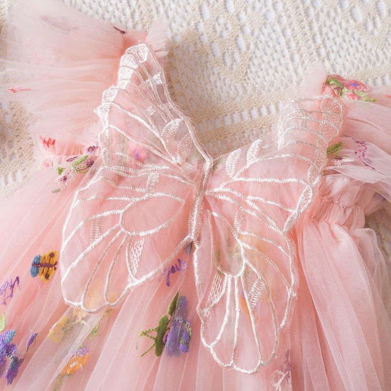 NNJXD Baby Girl Flower Embroidery Tulle Dress Butterfly Toddler Birthday Party Dresses 2109 Pink Size(80) 6-12 Months - Image 2