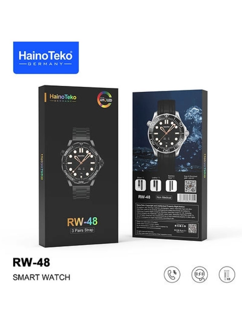 Haino Teko - Haino Teko Germany RW48 Smart Watch With Round Shape AMOLED Display 3 Pair Strap and Wireless Charger For Gents - Image 1
