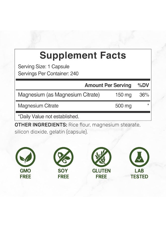 DEAL SUPPLEMENT مكمل دييل سترات المغنيسيوم 500 ملغ، 240 كبسولة - Image 2