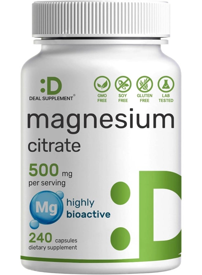 DEAL SUPPLEMENT مكمل دييل سترات المغنيسيوم 500 ملغ، 240 كبسولة - Image 1