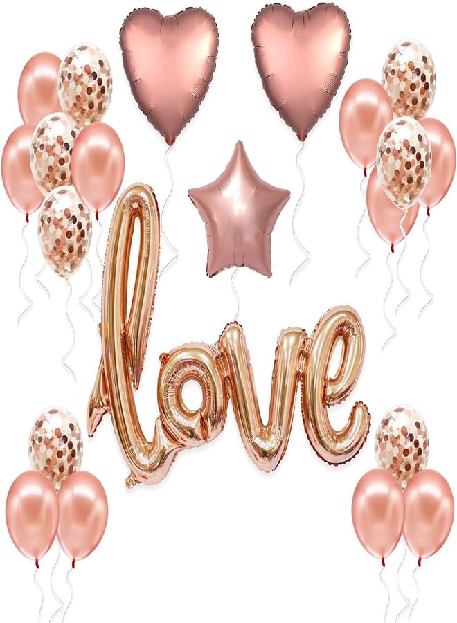 Secret Rose Gold Love Balloons Decorations - 36 Inch, Pack of 21 | Romantic Balloons for Valentines Day Decorations | Rose Gold Heart Shape Foil Balloons with Latex Balloons | Love Balloon Decorations Kit