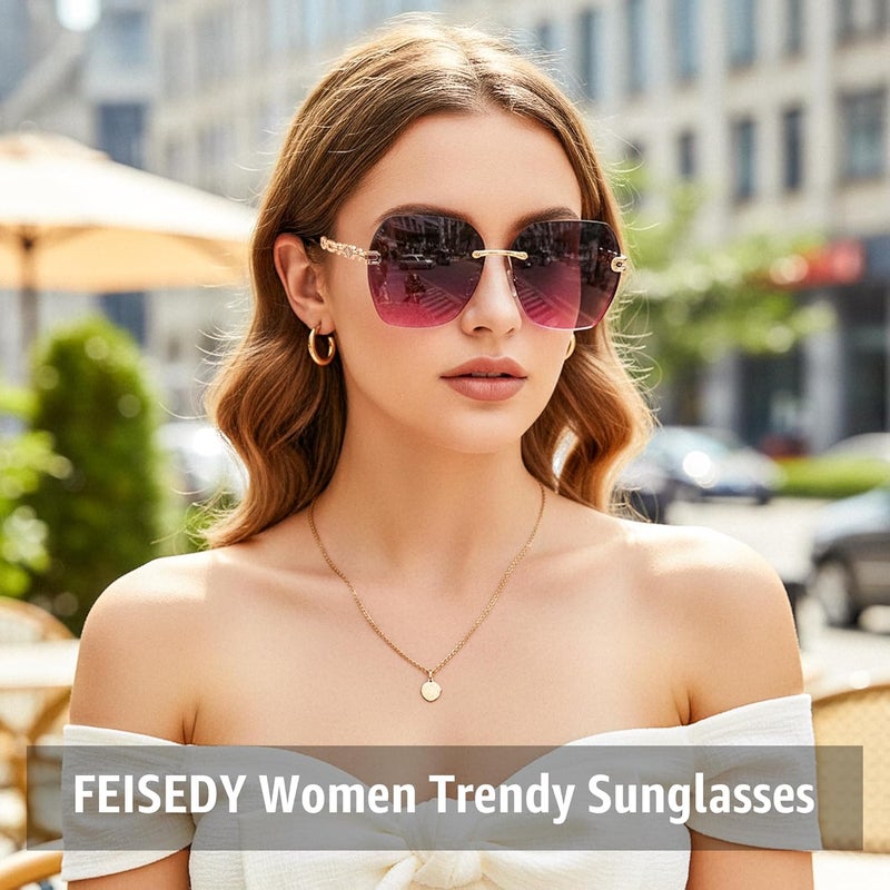 فيسيدي نظارات شمسية بدون إطار للنساء من FEISEDY، إطار معدني مربع، عدسات ماسية موضة، عدسات كبيرة الحجم، رقم الموديل B2567 - Image 2