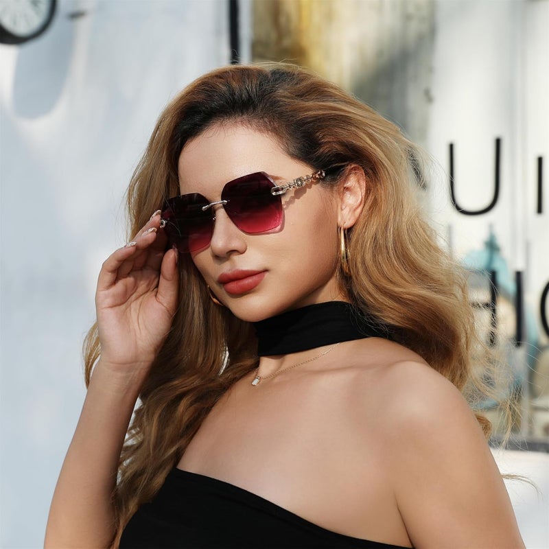 فيسيدي نظارات شمسية بدون إطار للنساء من FEISEDY، إطار معدني مربع، عدسات ماسية موضة، عدسات كبيرة الحجم، رقم الموديل B2567 - Image 3