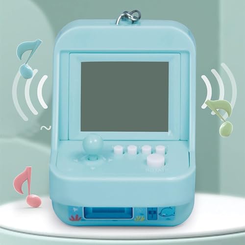 SquarezhenBo 1PC Blue Micro Player Mini Arcade Machine with Keychain 26 Classic Game Modes Support Music Mini Building Block Game Console for Plug and Play Video Games Automotive Trim Automobile Keychains - Image 1
