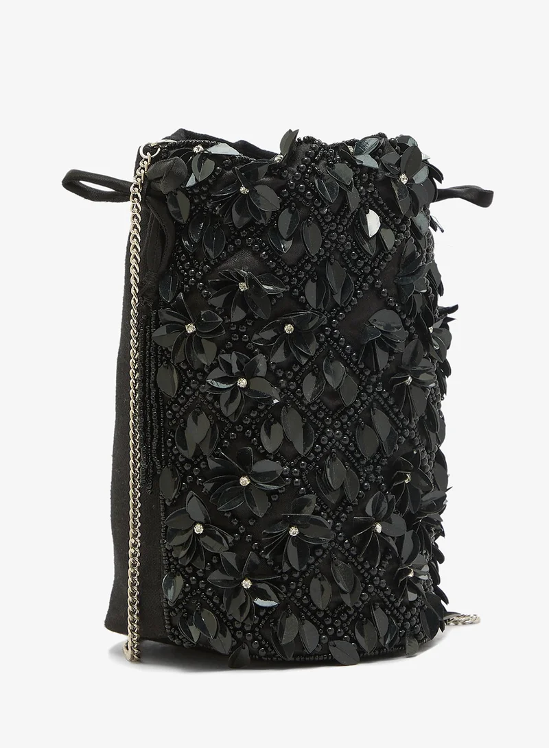 Khizana Black Embroidered Beaded Clutch for Women | Best Price UAE
