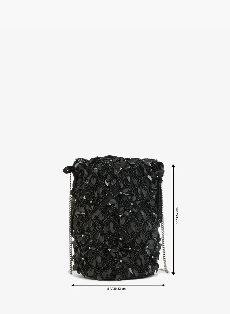 Khizana Black Embroidered Beaded Clutch for Women | Best Price UAE