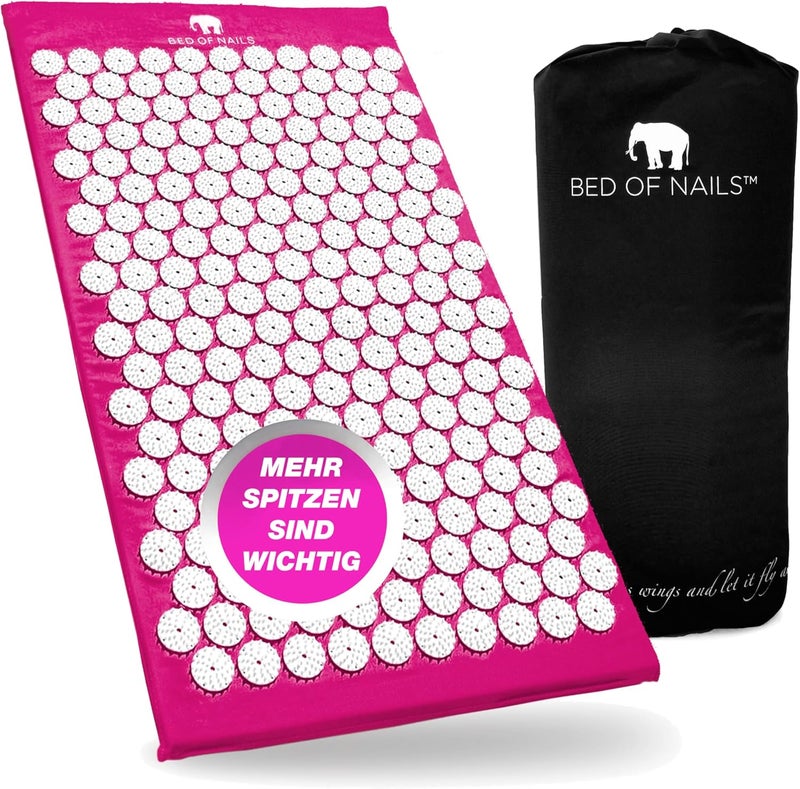 BED OF NAILS The Original Premium Acupressure Mat, 8,820 Acupuncture Pressure Points for Back Pain Relief, Increased Energy, Relaxation, FSA/HSA Eligible, with Drawstring Bag, 29 x 16 x 1, Pink