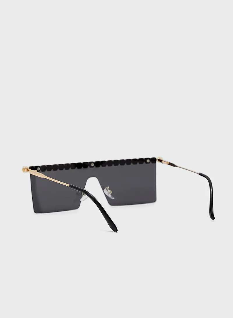 Ginger Coloured Jewel Trim Shield Sunglasses