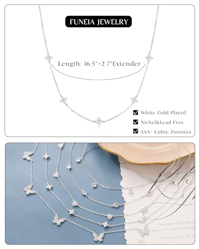 FUNEIA Dainty Silver Gold Necklaces for Women Trendy Non Tarnish 14K Gold Plated Cubic Zirconia Necklace Layered Cute Butterfly Heart Station Choker Necklace Stack for Wedding Prom Brides Jewelry - Image 5