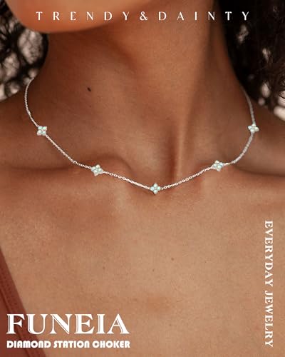 FUNEIA Dainty Silver Gold Necklaces for Women Trendy Non Tarnish 14K Gold Plated Cubic Zirconia Necklace Layered Cute Butterfly Heart Station Choker Necklace Stack for Wedding Prom Brides Jewelry - Image 2