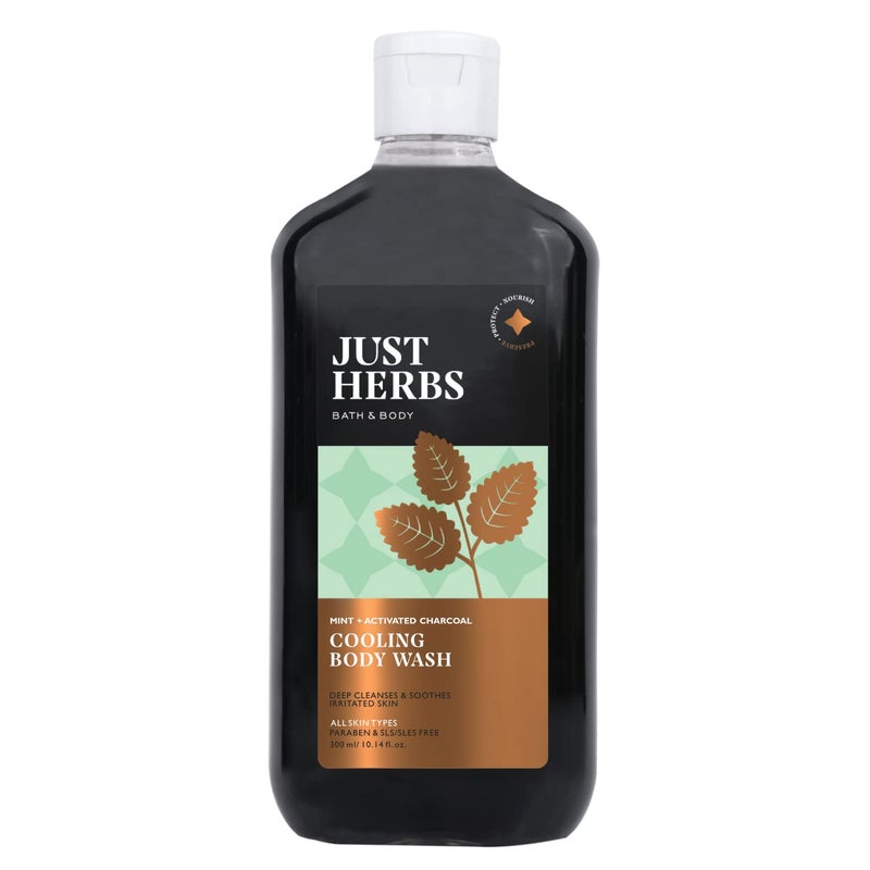 Just Herbs جست هيربس - غسول الجسم المنعش للتنظيف العميق مع النعناع والفحم النشط للرجال والنساء 300 مل - Image 1