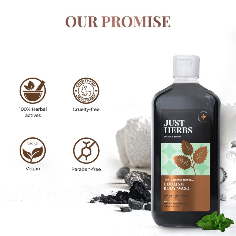 Just Herbs جست هيربس - غسول الجسم المنعش للتنظيف العميق مع النعناع والفحم النشط للرجال والنساء 300 مل - Image 5