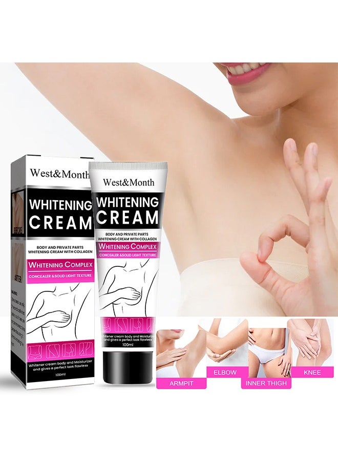 West&Month Whitening Cream, For Body, Intimate Areas, Underarms, Armpit, Knees, Legs, Elbows And Inner Thigh, Dark Spot Corrector Skin Lightening Cream 100ml  - Image 1