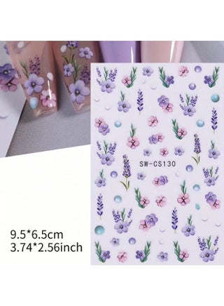 2pcs Semi-Glossy 3D Butterfly & Lavender Nail Stickers | No-Glue, Easy-Apply Nail Art Decals - view 2