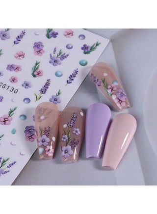 2pcs Semi-Glossy 3D Butterfly & Lavender Nail Stickers | No-Glue, Easy-Apply Nail Art Decals - view 3