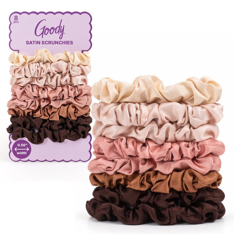 Goody Ouchless Skinny Satin Scrunchies Frizz Fighting No Damage Scrunchies Gentle Secure Creaseless Hair Ties for Day and Overnight All Hair Types Gifts for Women Girls 8 Ct Pink - Image 3