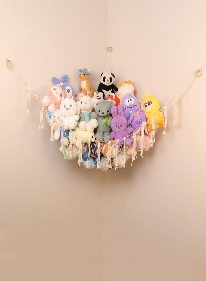 badigo Stuffed Animal Storage Hammock or Net, Large Toy Hammock Net, Macrame Handmade Corner Hanging Plushie Net, Cute Boho Toy Organizer for Nursery, Playroom, Bedroom and Kids Room Decoration - Image 1