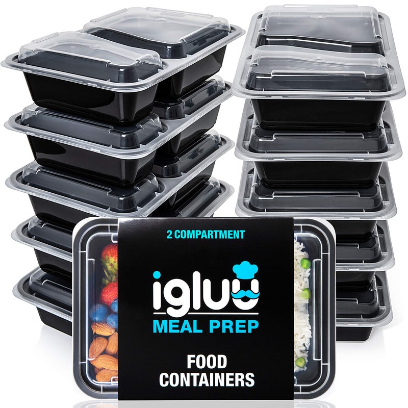 Igluu Meal Prep Containers Reusable 20 Pack 2Compartment 887ml 30oz BPAFree Food Prep Containers with Airtight Lids  Durable Plastic Stackable Microwave Freezer  Dishwasher Safe