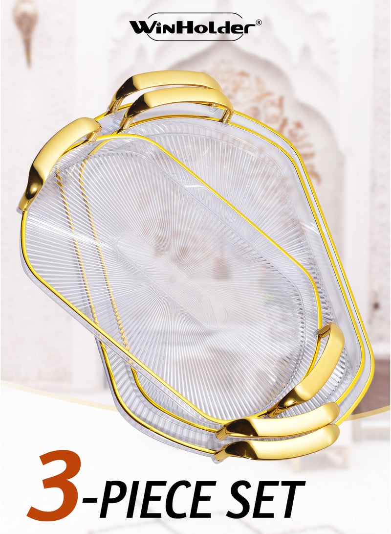 WinHolder 3 Pack Gold Serving Trays with Handles - Stackable Reusable Plastic Serving Platters for Party, Charcuterie, Fruit, and Appetizers - Image 1
