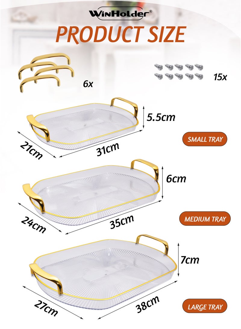 WinHolder 3 Pack Gold Serving Trays with Handles - Stackable Reusable Plastic Serving Platters for Party, Charcuterie, Fruit, and Appetizers - Image 3