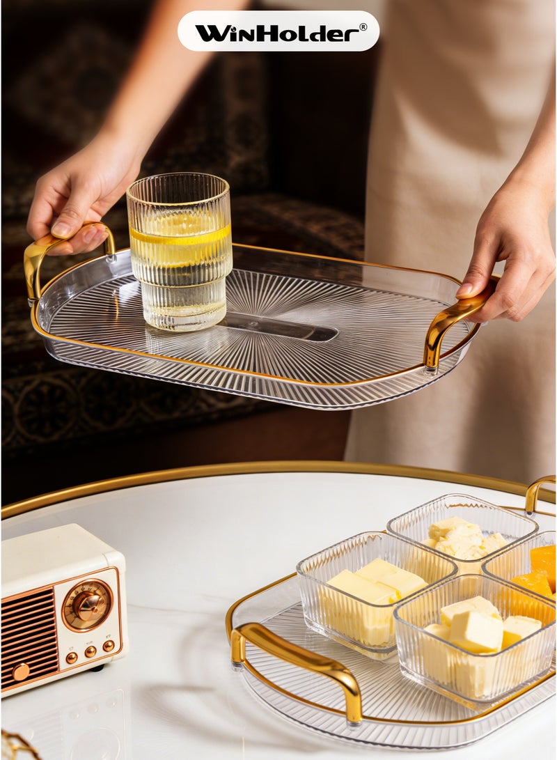 WinHolder 3 Pack Gold Serving Trays with Handles - Stackable Reusable Plastic Serving Platters for Party, Charcuterie, Fruit, and Appetizers - Image 5