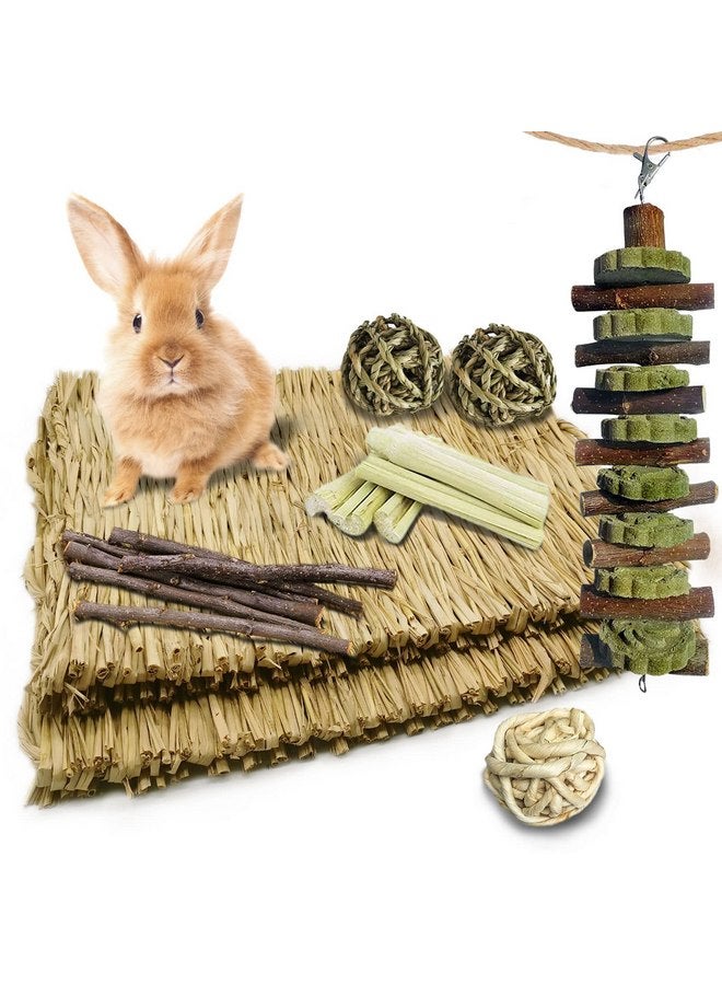 kathson Rabbit Grass Mat Bunny Chew Toys for Teeth Natural Woven Bed Paly Toy Small Animals Chew Toys Cage Sleeping Hay Mat Nest for Guinea Pig Parrot Rabbit Hamster Rat - Image 1