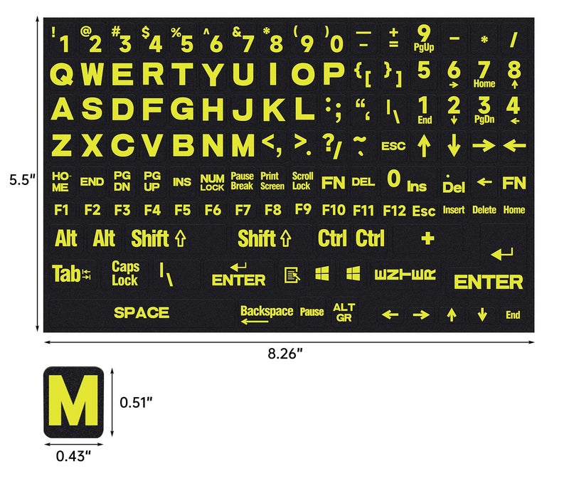 DAMMOMKO 2PCS English Keyboard Stickers Large Letters Full Set - Keyboard Letter Replacement Stickers for Laptop PC Computer, Matte English Keyboard Alphabet Sticker Black Background with Green Lettering - Image 3