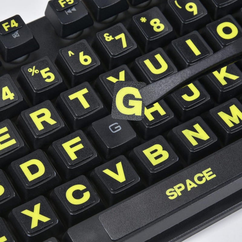 DAMMOMKO 2PCS English Keyboard Stickers Large Letters Full Set - Keyboard Letter Replacement Stickers for Laptop PC Computer, Matte English Keyboard Alphabet Sticker Black Background with Green Lettering - Image 1
