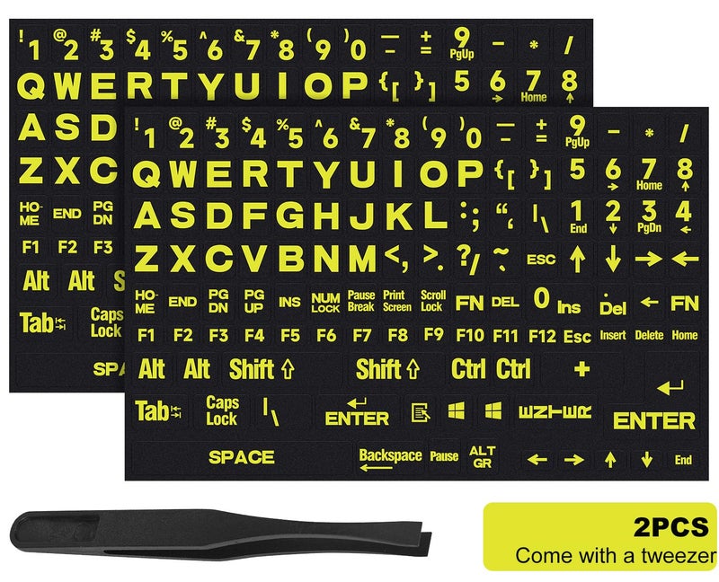 DAMMOMKO 2PCS English Keyboard Stickers Large Letters Full Set - Keyboard Letter Replacement Stickers for Laptop PC Computer, Matte English Keyboard Alphabet Sticker Black Background with Green Lettering - Image 2