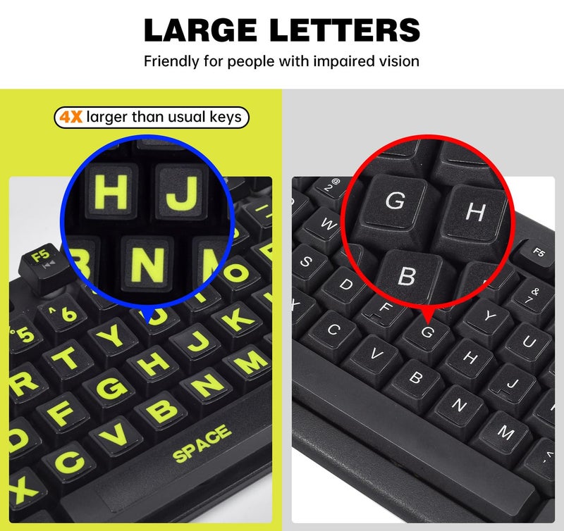 DAMMOMKO 2PCS English Keyboard Stickers Large Letters Full Set - Keyboard Letter Replacement Stickers for Laptop PC Computer, Matte English Keyboard Alphabet Sticker Black Background with Green Lettering - Image 4
