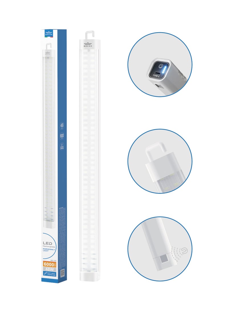 Brave 48W Rechargeable LED Emergency Lamp – Portable 6000mAh Lamp with 90 Soft LED Lights, Dual Magnetic Base, Hanging Hook, Super Bright Lantern for Home, Outdoors, Power Outages, and Camping, USB-C Fast Charging – White - Image 1