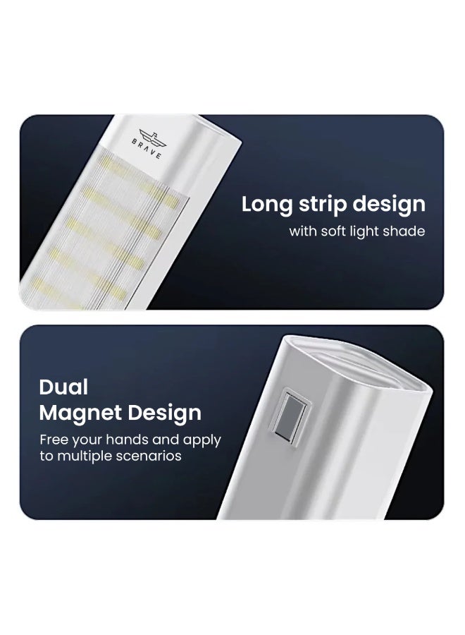 Brave 48W Rechargeable LED Emergency Lamp – Portable 6000mAh Lamp with 90 Soft LED Lights, Dual Magnetic Base, Hanging Hook, Super Bright Lantern for Home, Outdoors, Power Outages, and Camping, USB-C Fast Charging – White - Image 5