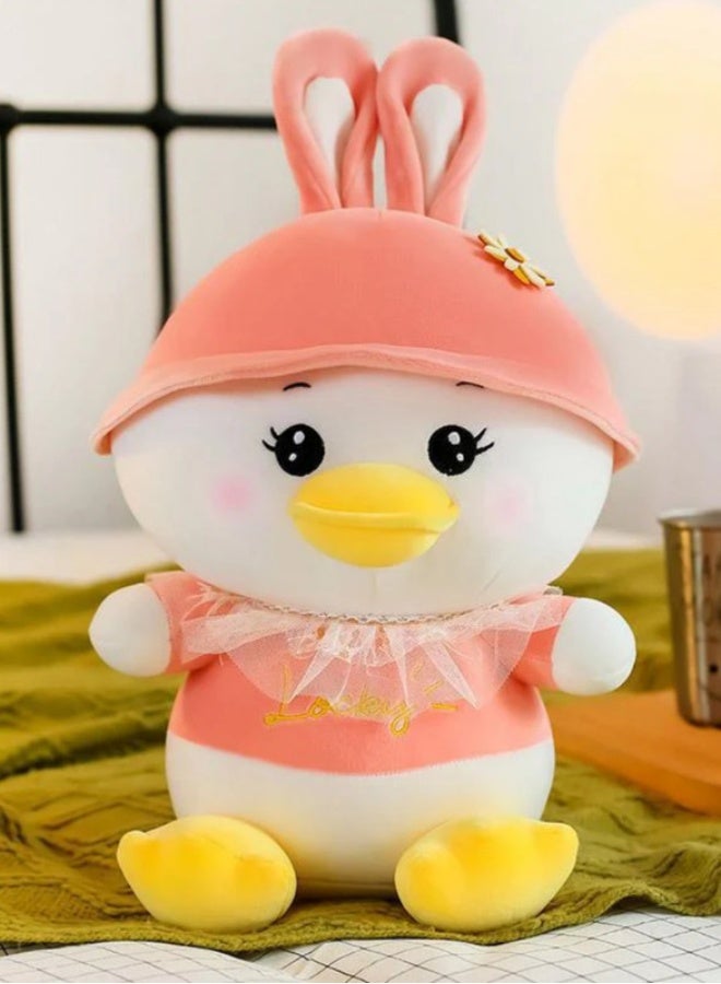 Cuddles Adorable Marshmallow  Duck With Funky Cap Plush Stuffed Animal Toy 20cm-Pink - Image 1