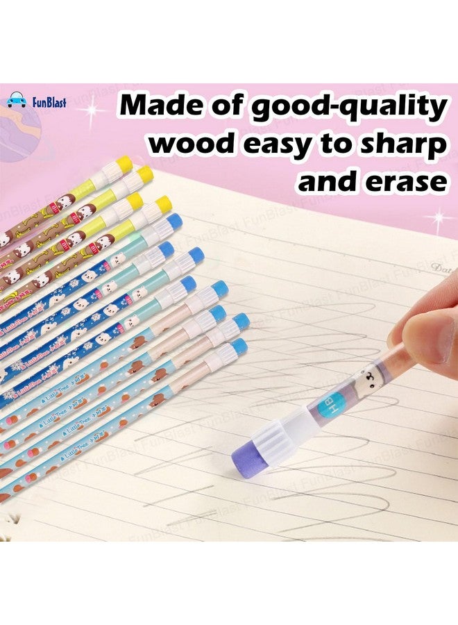 FunBlast Pencil Set for Kids - 12 Pcs Pencil Set with Sharpener, Erasers and pencil Grip, Kawaii Pencil Set, Pencil Stationery Kit for Kids, Boys and Girls, Return Gifts for Kids (Blue) - Image 4