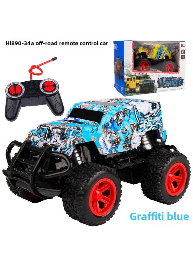 Children's Mini Four-way Remote Control Car Toy Car Boy Graffiti Off-road Electric Remote Control Toy Car-Color:890-34A Off-road Remote Control Car-graffiti Blue 】 - Image 1