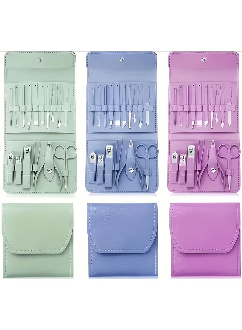 Manicure Set, Professional Nail Clippers Pedicure Kit, Stainless Steel Nail Care Tools, Grooming Kit with Luxurious Travel Leather Case for Thick Nails Men Women Gift (16PCS) - Image 3