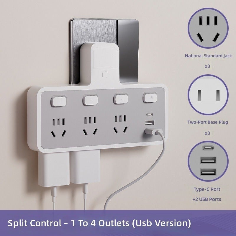مقبس تمديد متعدد المنافذ بقدرة 16 أمبير مع محول USB