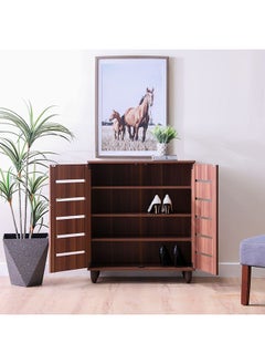 DANUBE HOME Ricky Shoe Rack Cabinet 14 Pairs 2 Door Shoe Storage Organizer For Entryway Engineered Wood Teak/Brown 76x33x86 cm  - Image 3