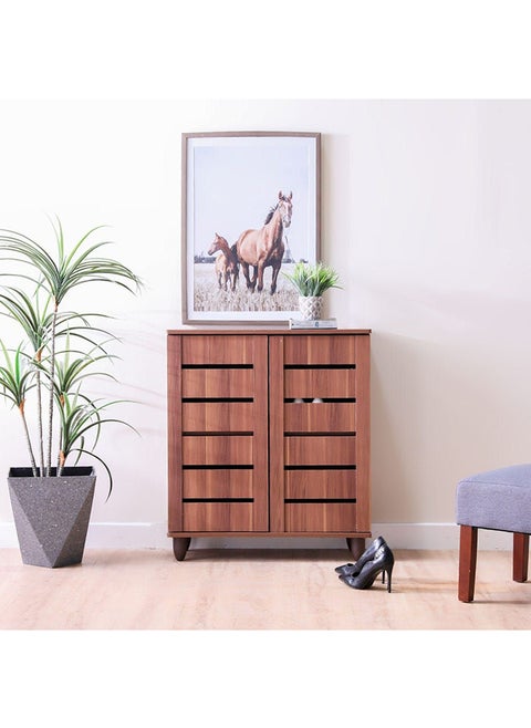 Ricky Shoe Rack Cabinet 14 Pairs 2 Door Shoe Storage Organizer For Entryway Engineered Wood Teak/Brown 76x33x86 cm