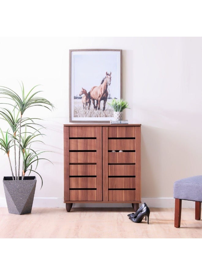 DANUBE HOME Ricky Shoe Rack Cabinet 14 Pairs 2 Door Shoe Storage Organizer For Entryway Engineered Wood Teak/Brown 76x33x86 cm - Image 1