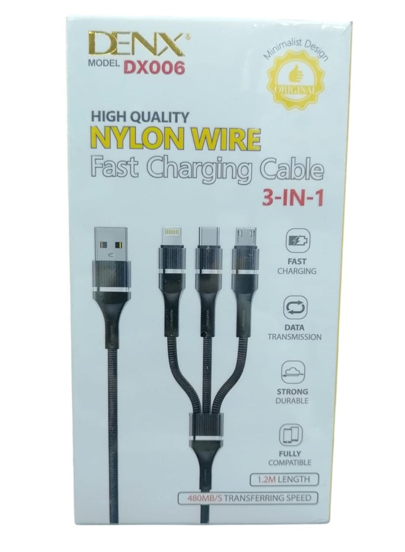 Denx 3 in 1 Cable For Fast Charging and Data Transfer 1.2CM - Image 2