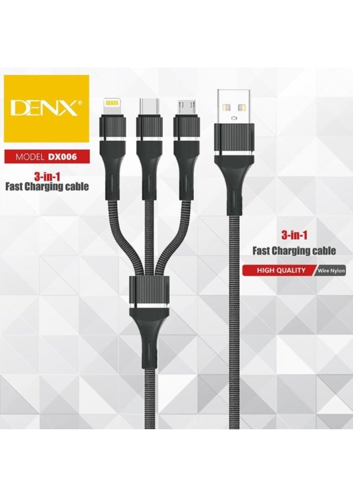 Denx 3 in 1 Cable For Fast Charging and Data Transfer 1.2CM - Image 3
